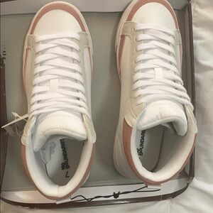 White and Pink High-Top Sneakers